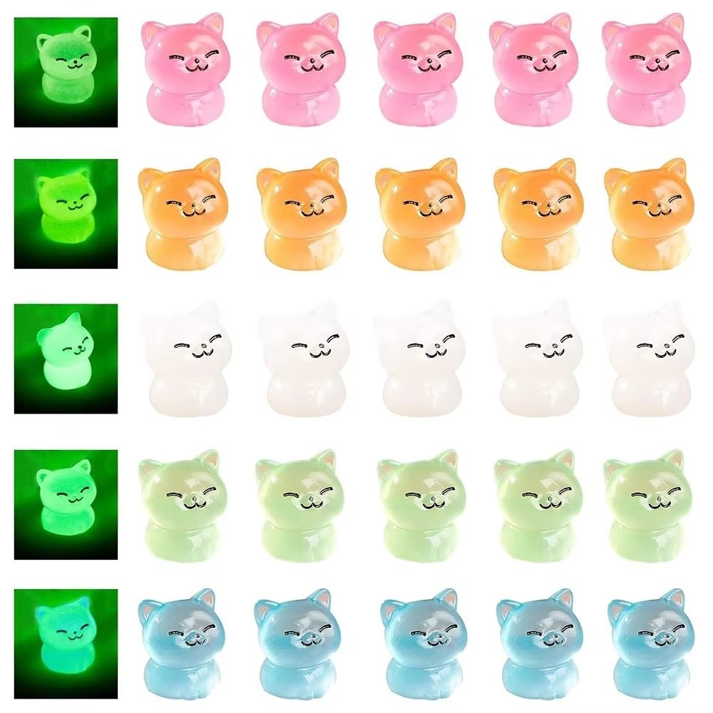 Cute Resin Luminous Cat Figurines Glow At Night Tiny Mini Cat Animal Cat Ornaments Gift Giving