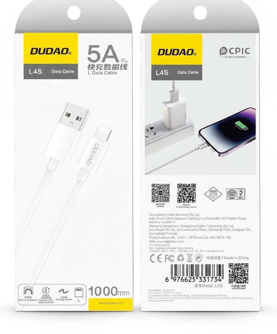 DUDAO L4S Lightning To USB Cable All Support Charge And Data SYC Lightning USB Sync & Charging Cable - 1M Lightning Data Cable.