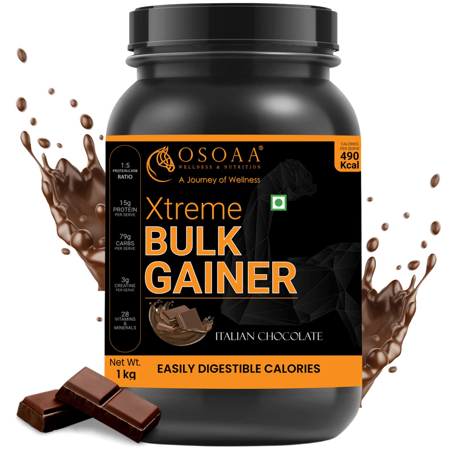 OSOAA Mass Gainer Protein 3kg Vanila, 420 Calorie, Creatine, Digestive Enzyme, Fast Muscle Weight Gain, 28 Vitamin & Mineral