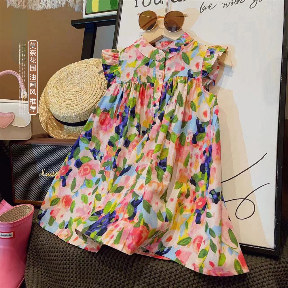 Baby girl graffiti flower bud skirt loose 2024 summer dress baby by the sea June 1st princess dress