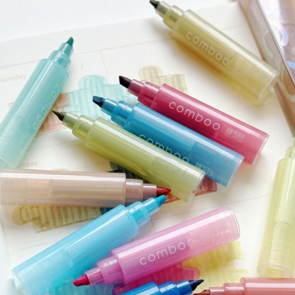 Portable 3 Colors In 1 Comboo Highlighter Pen Soft Tip Mild Colors Fluorescent Marker Pen Note Taking Marker Pens Set Drawing