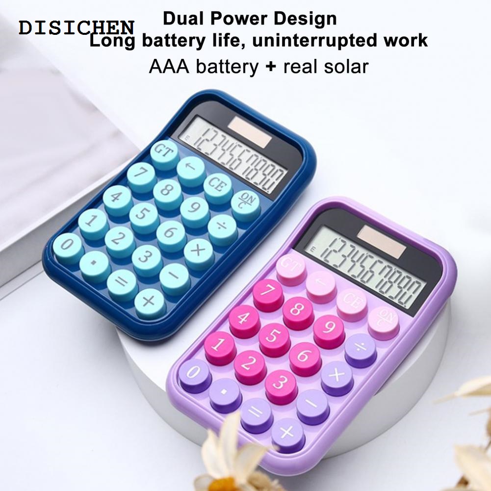 DISICHEN Luxury Desktop Calculator Battery Operated 12 Digits Detachable Round Buttons Large LCD Display Portable