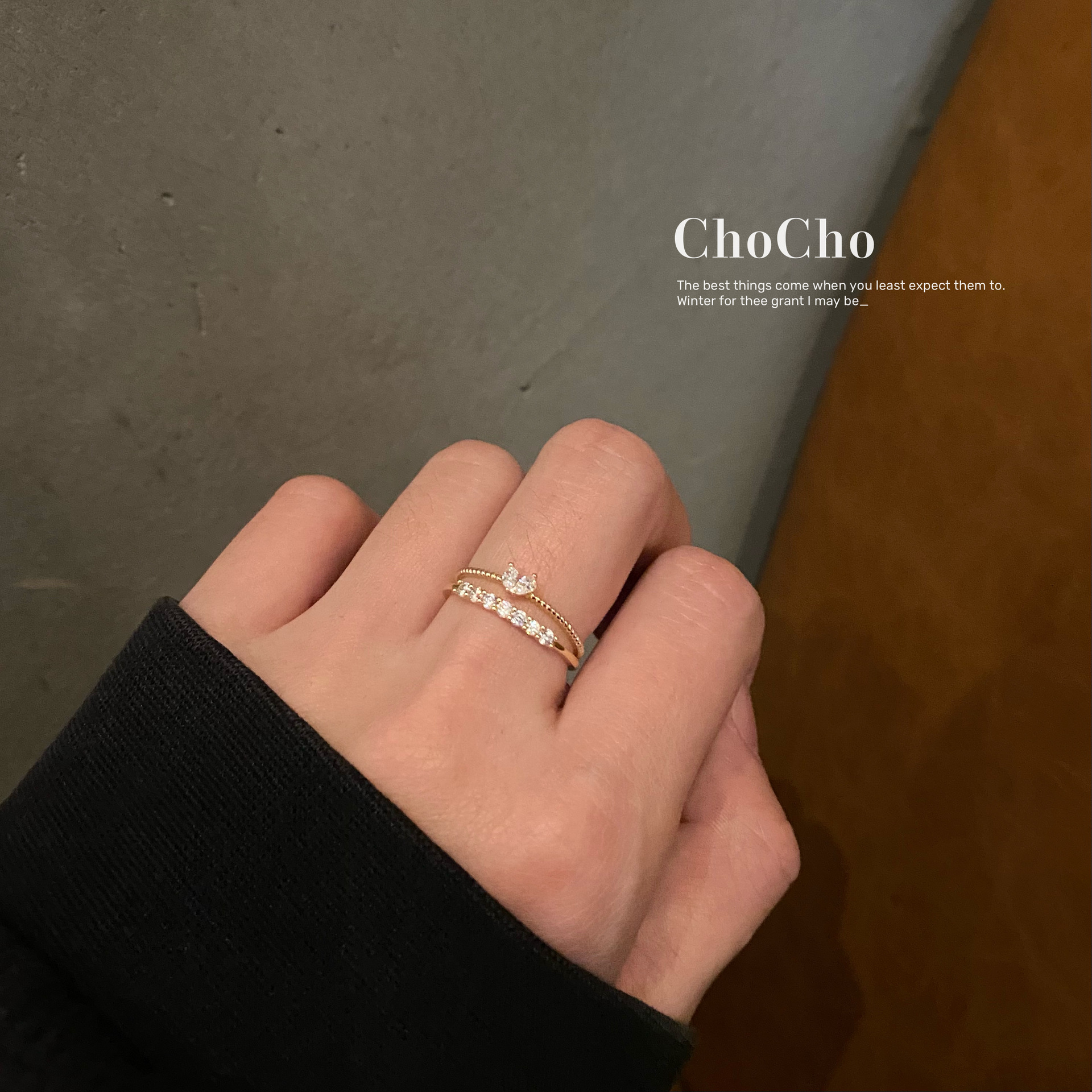 【Quality certifications】Zircon Love Female Design Sense Niche Cute Ins Personality Elegant Open Ring