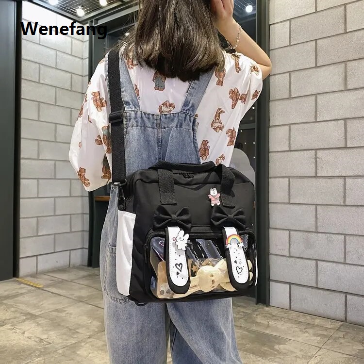 Wenefang transparent bag Japanese High School Girls JK Bag Student Backpack Transparent Bag Bunny Ears Crossbody Bags Itabag Tote Bag Lolita Shoulder Bag