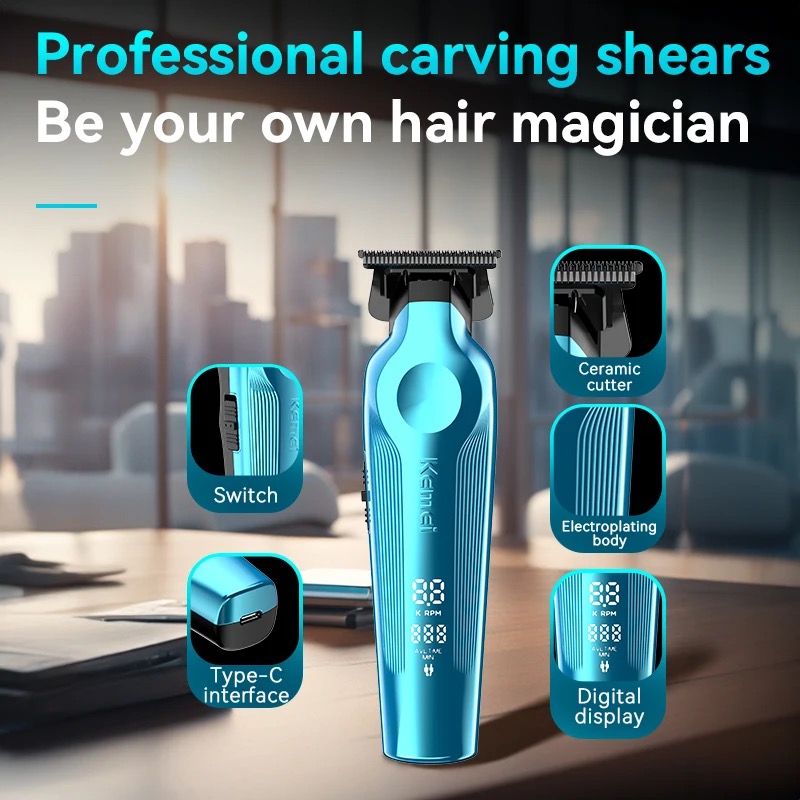 New Kemei 2299 Professional Hair Trimmer Zero Gapped Rechargeable Hair Clippers Barber Electric Finish Hair Cutting Machine