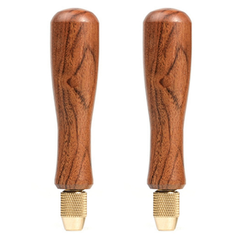OUMERY 2X Wood File Handle Wooden Handles with Brass Collet Chuck for Small Files Accessories DIY