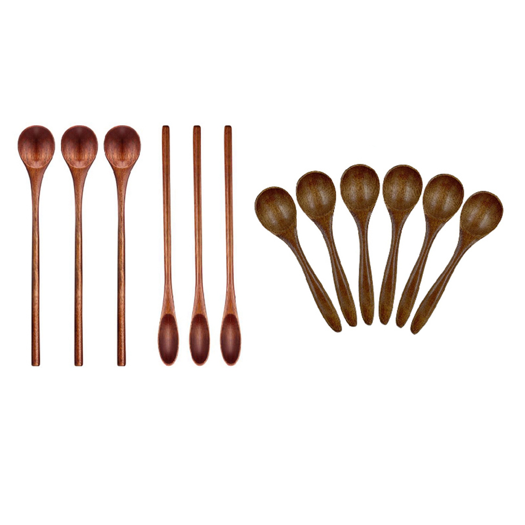 FORIDE 6 PCS 5.3 Inch Natural Soup Spoons Bamboo Wood Spoon & 6 Pcs Wooden Coffee Spoon Long Handle Wooden Mixing Spoon