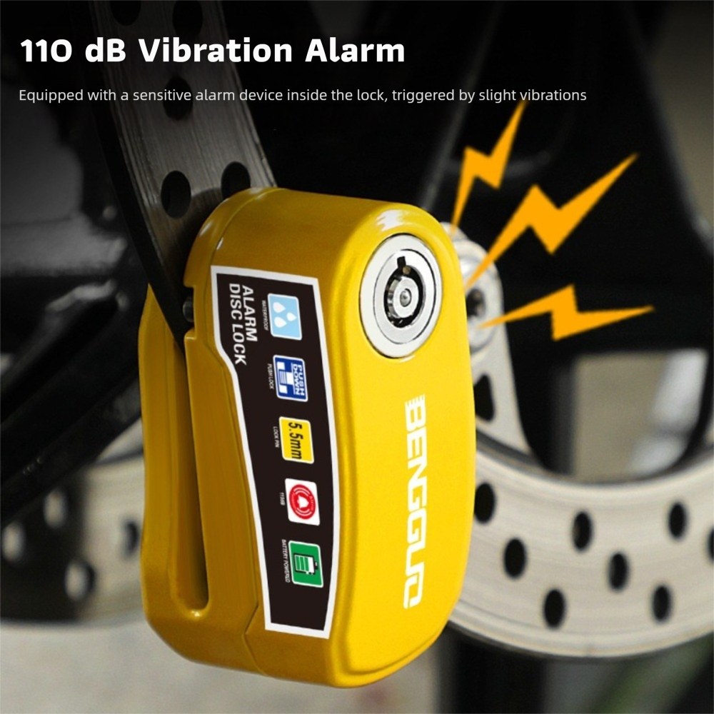 Quality Aluminum Alloy Bicycle Disc Brake Lock Waterproof Heavy Duty Security Alarm Lock Loud Alarm Metal Construction Bicycle Disc Lock Bicycle