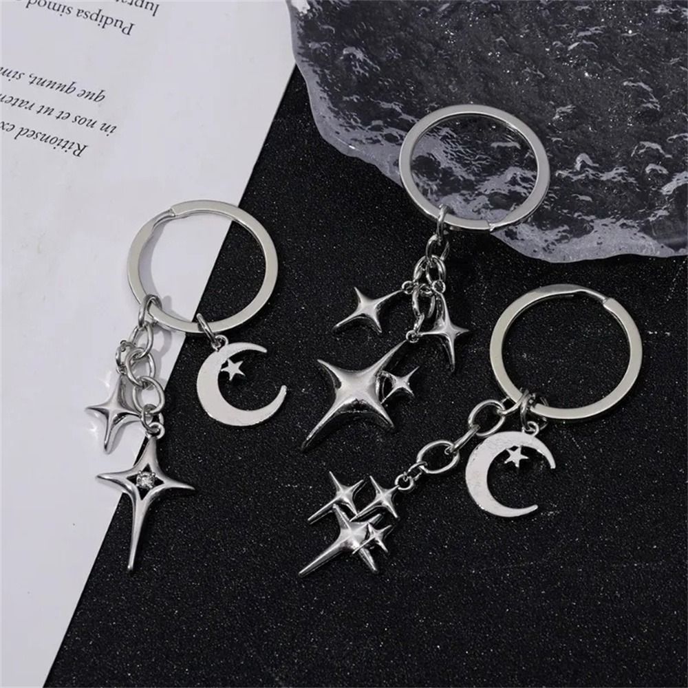 Creative Metal Y2K Keychains Polishing Bag Pendant Star Moon Key Rings Handmade Color Star Keychains Handbag Decoration