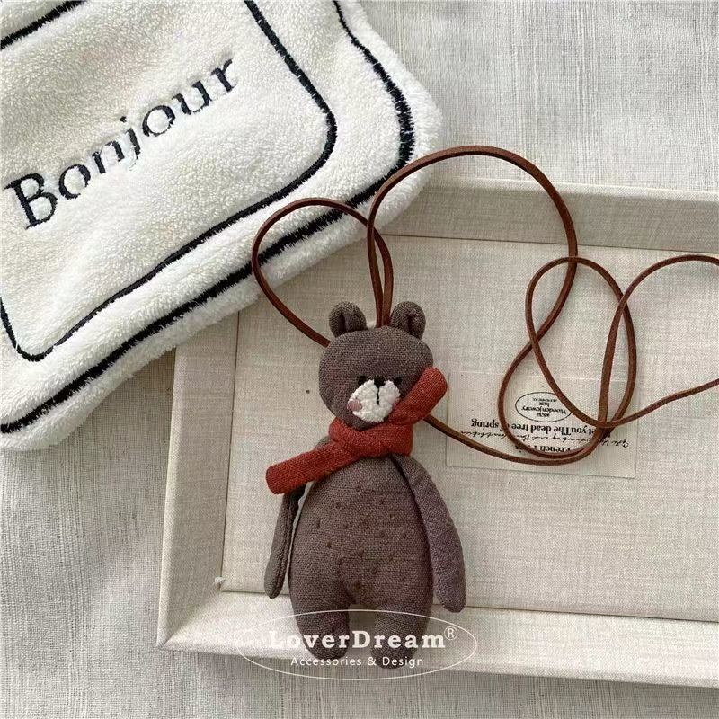 【Hottest Trends】New Milk Tea brown Fabric Bear Faux Leather Necklace Sweet Cute Children's Necklace All-match Necklace Women