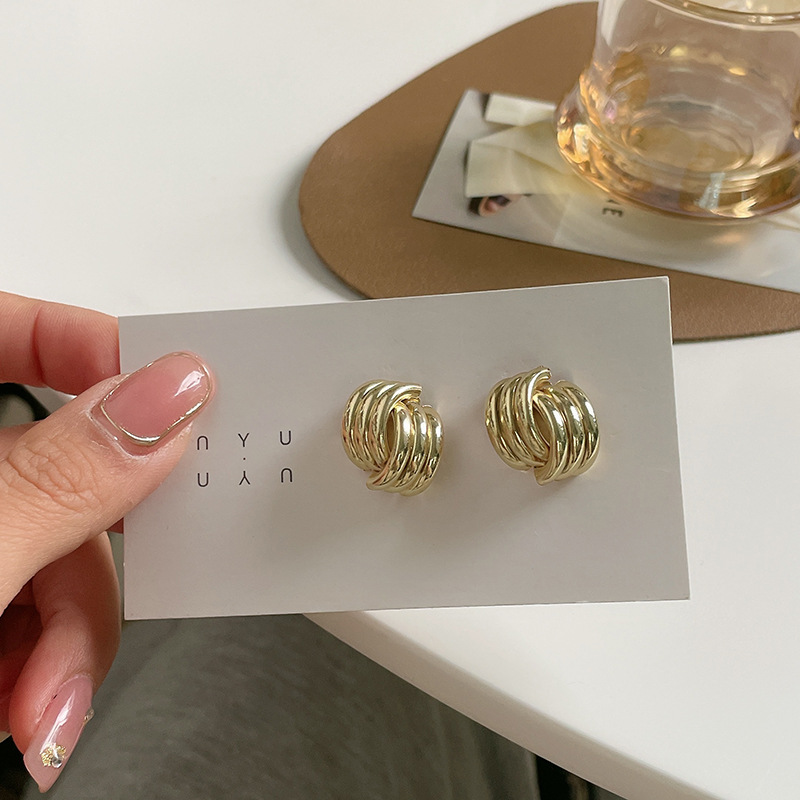 【Mega Sale】Silver needle 2022 spring new design geometric simple metal earrings women