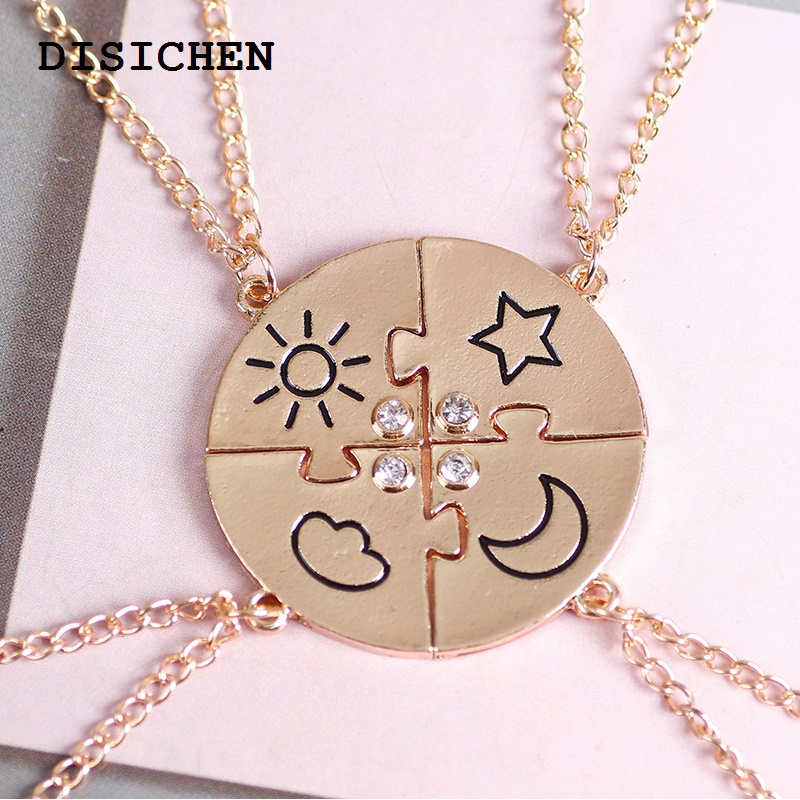 Xujiguanghui 3/4 Pcs Star Moon Chain Best Friend Pendant Necklace Bff Sister Friendship Choker Men And Women Party Jewelry Accessories Gift