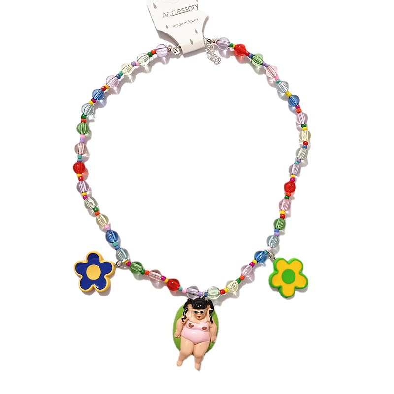 【Mega Sale】2022 Fashion Colorful Transparent Acrylic Swimming Ring Watanabe Straight Beauty Girl Short Necklace Women