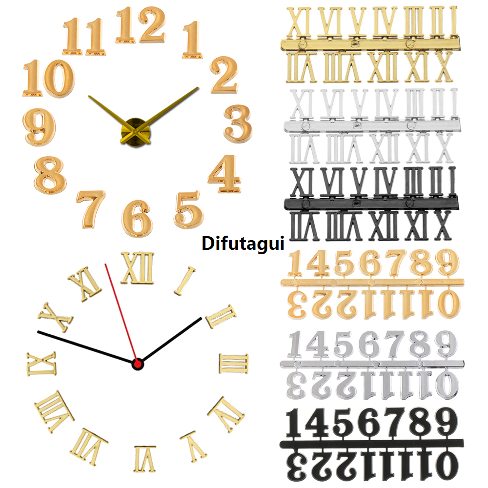 Difutagui 1 Set Roman Numeral 3D Clock Acrylic Mirrored Digital Wall Clock Luxury For Living Room Modern Design DIY Clock Home Decoration