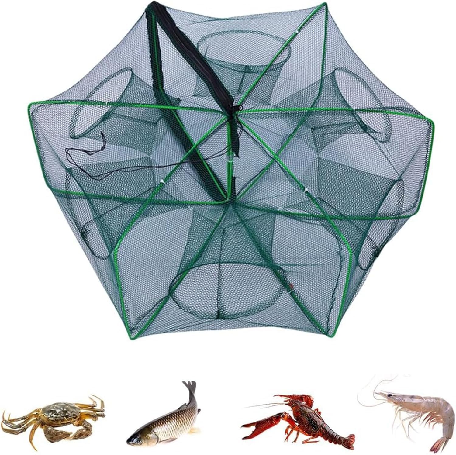 Crawfish Trap, Foldable Fishing Bait Trap 6 Holes Hexagon Crab Trap Crawfish Fishing Net Portable Minnow Trap Fish Trap Lobster Shrimp Net Trap Collapsible Cast Net Dip Cage Fishing Accessories