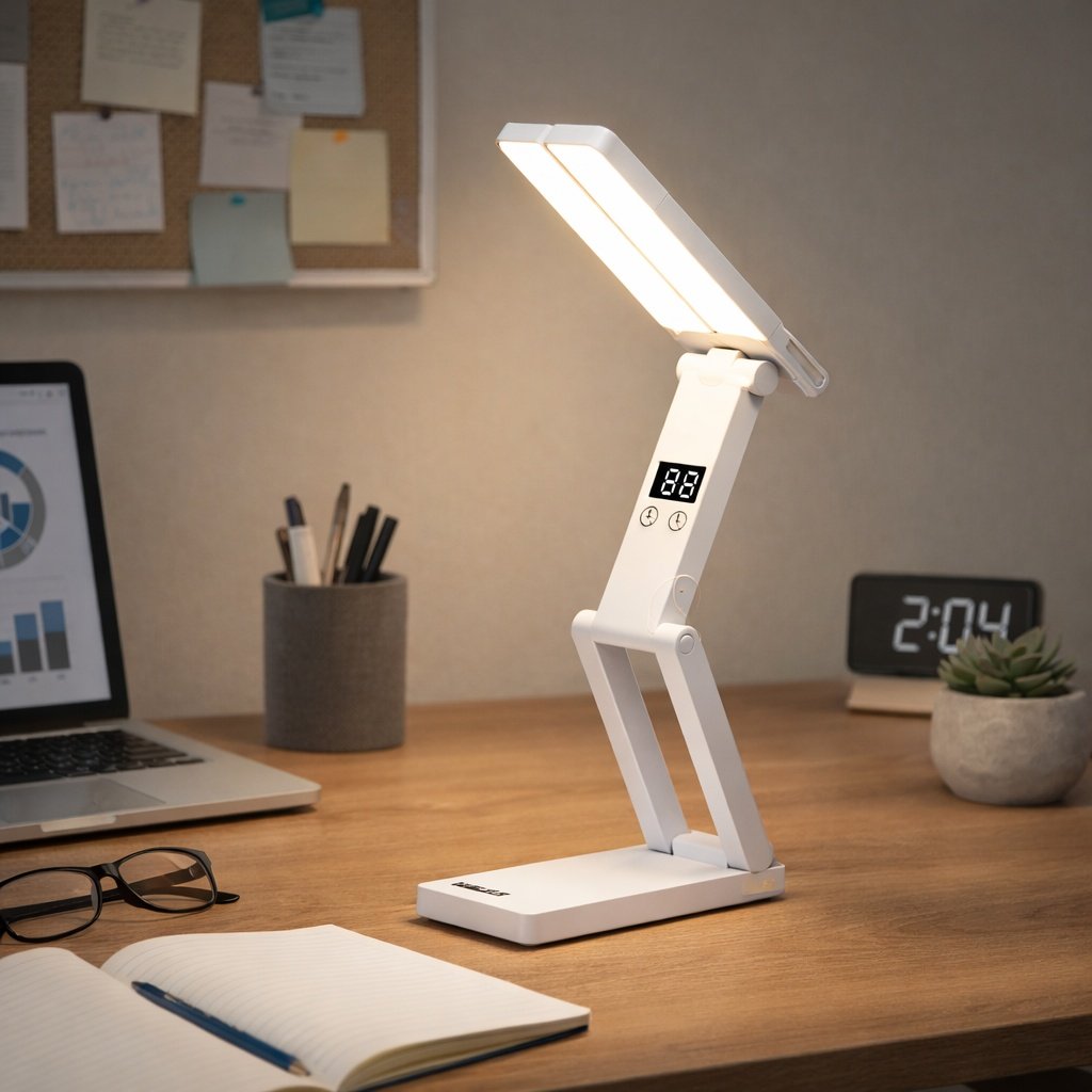 Digital Clock Double Head Desk Lamp With 3 Dimmable LED Lights USB Rechargeable