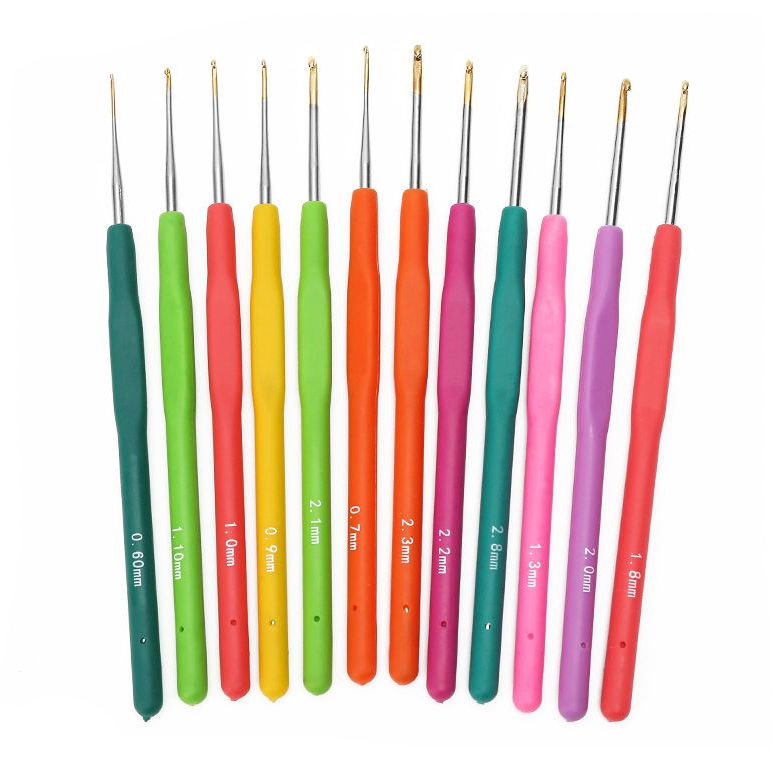 Aluminum Crochet Mini Hooks 9 Piece Set Soft Rubber Grip Handle Lace Knitting Sewing DIY Craft Durable Multi Size Kit 0.5mm To 2.0mm