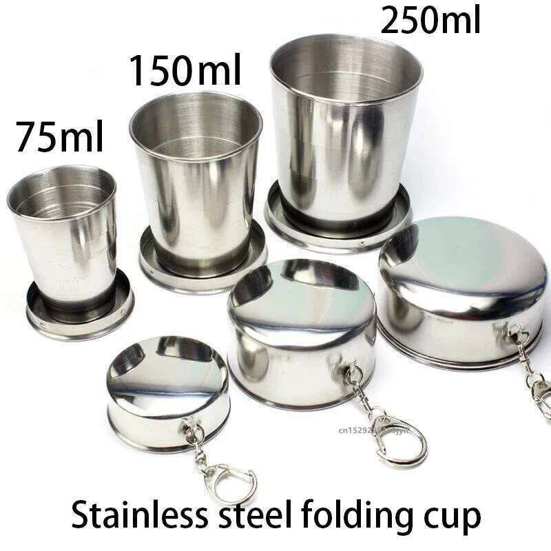 1pcs 75ml/150ml/250ml Stainless Steel Retractable Outdoor Camping Travel Portable Telescopic Cups Mini Folding Cup