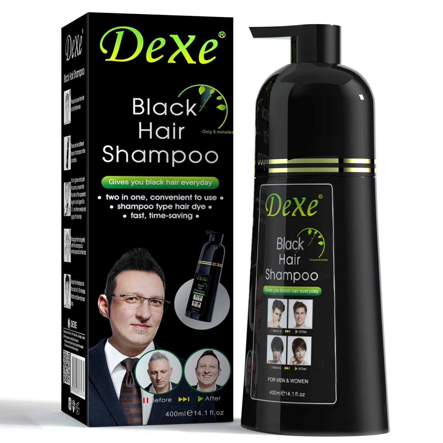 Dexe Natural Black Hair Color Shampoo - Easy to Use 400ml