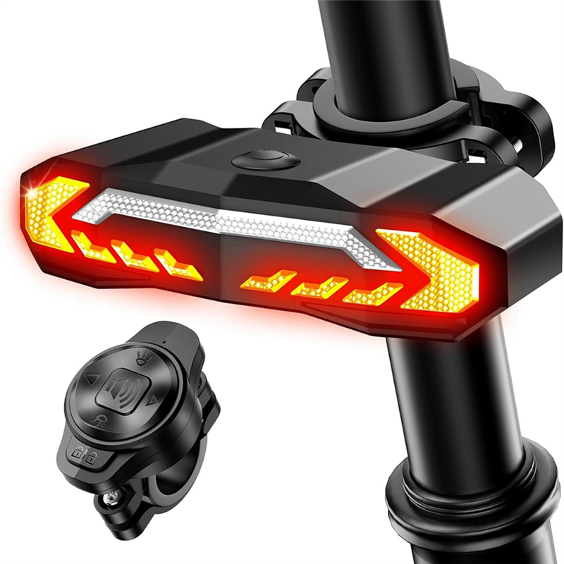 (GGBR) Smart Bike Tail Light with Turn Signal and Brake Light Anti Theft Bike Alarm with Remote,IP65 Waterproof Bike Rear Light