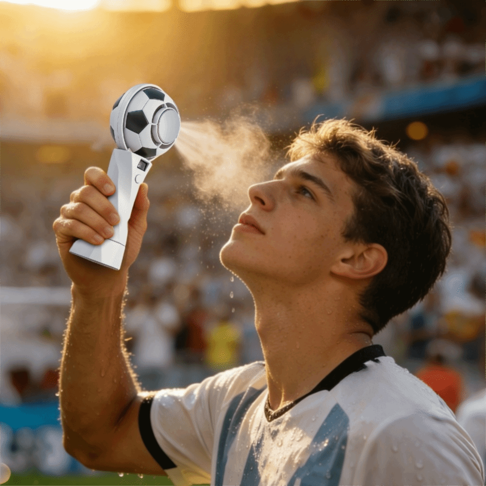 Cute Mini Soccer Cooling Electric Fan Rechargeable High Speed Football Design Fan 5 Setting LED Display Handheld Fan Summer