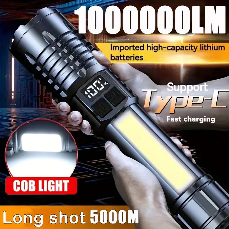 High Power Rechargeable Led Flashlight Very Strong Led Flashlight With Side Light Torch For Outdoor Camping Hiking