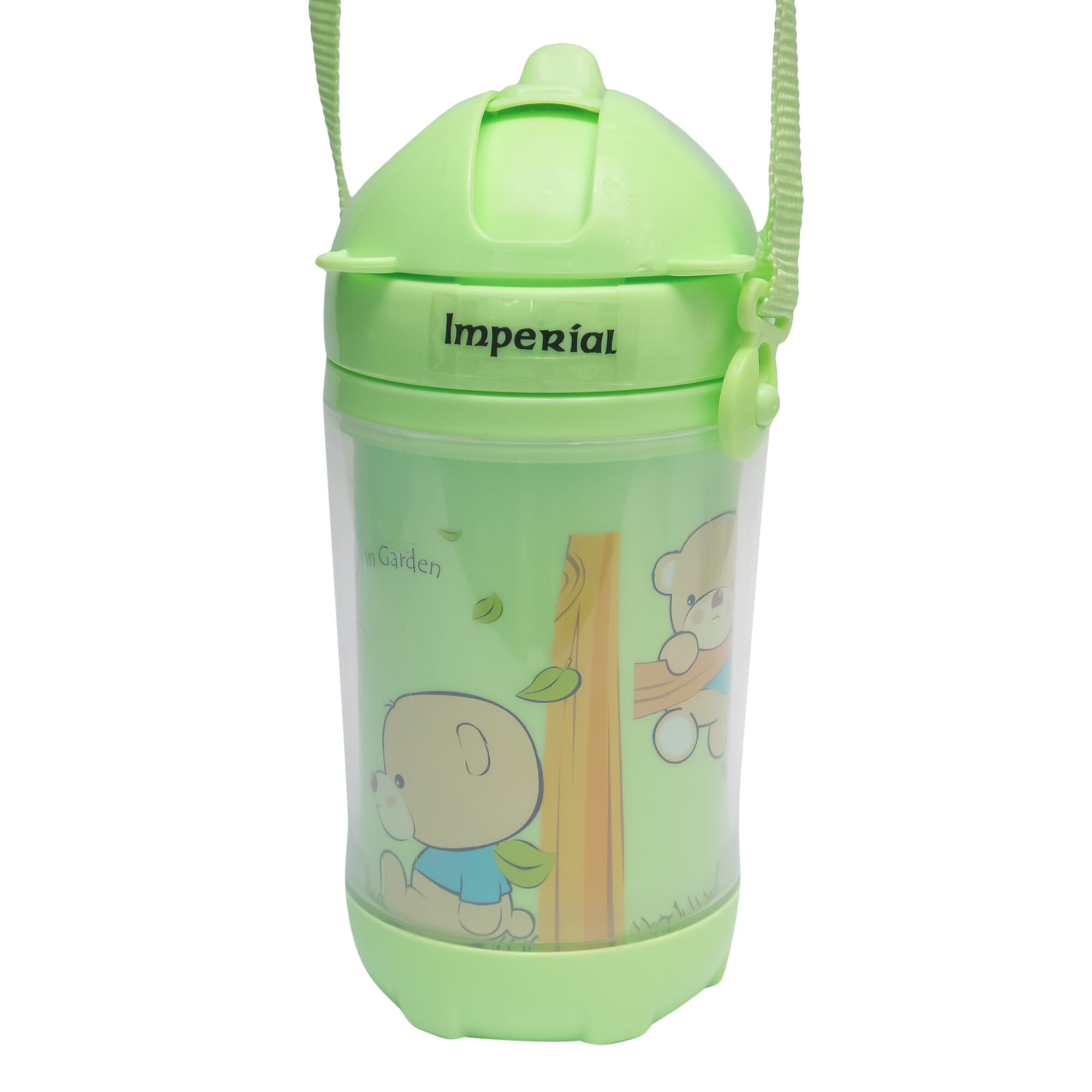 Green Color Plastic Cartoon Character Printed Water Bottle For Kids 400Ml