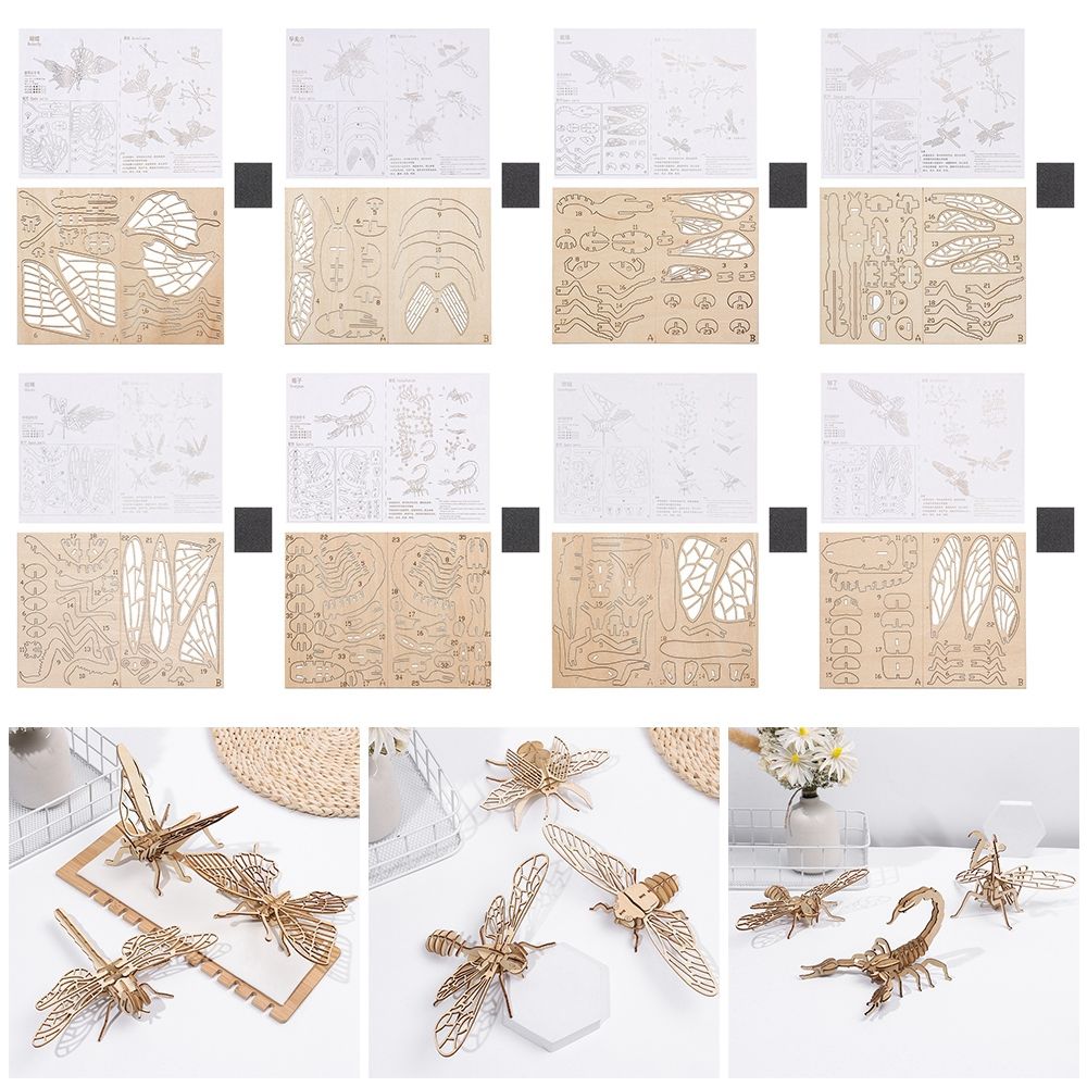 High Quality Baby Toy Handmade Wooden Puzzle Wood Insect Animal Montessori 3D Puzzle DIY Jigsaw Board