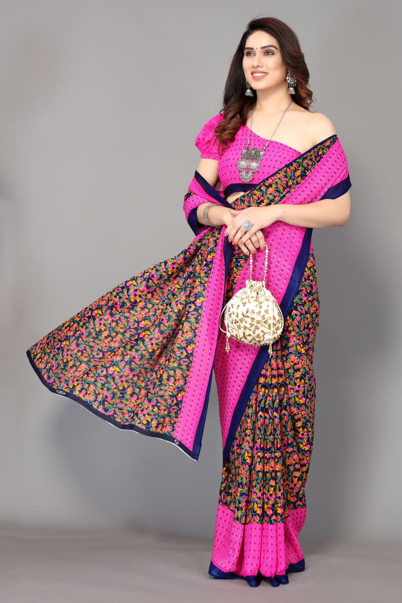 Fabdale Floral Printed Georgette Saree with Blouse | Party & Festive Wear (YSHK-018)