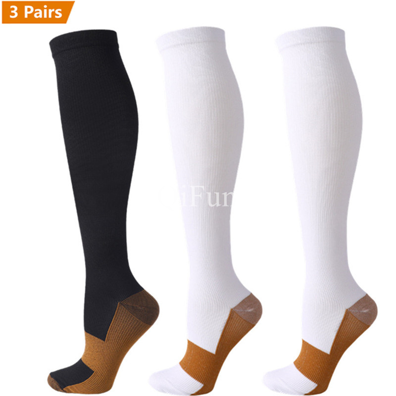 High Quality 3 Pair Copper Compression Socks Women Men Anti Fatigue Pain Relief Graduated Unisex Compression Stockings Knee High 15-20 MmHg