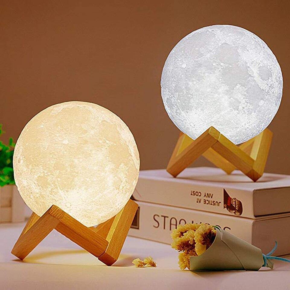 Moon lamp Amazing quality 3D printed with wooden base Small