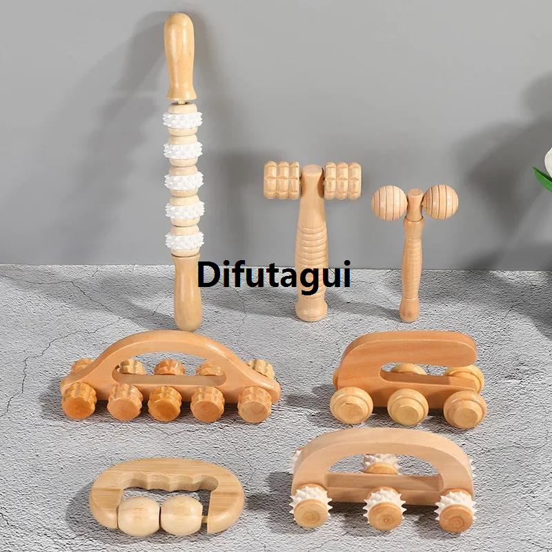 Difutagui Wood Therapy Cellulite Massager GuaSha Tool Deep Tissue Relax Massager Fashion for Body Face Lifting Maderoterapia Roller Guasha Scraper