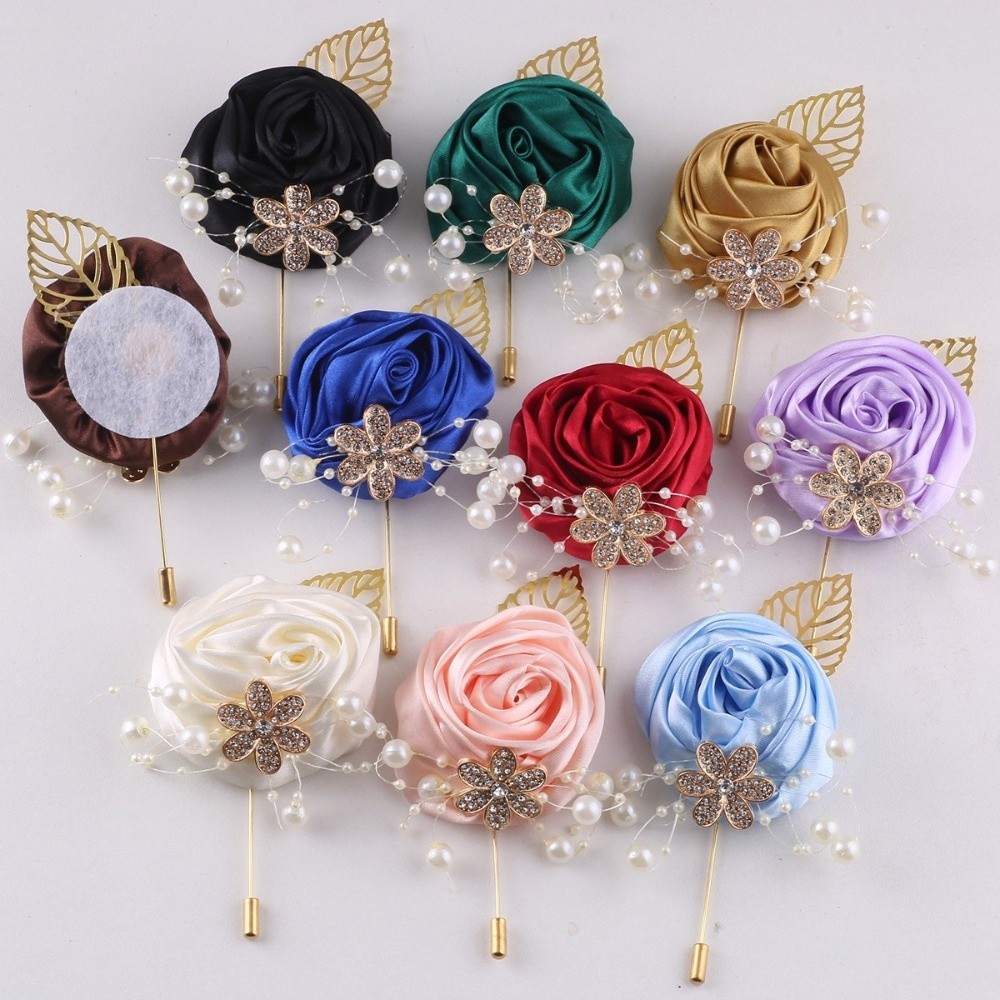 Formal Elegant Chest Flower Fake Light Groom and Groomsmen Accessories Lapel Flower Rose Wedding Brooch Prom Party