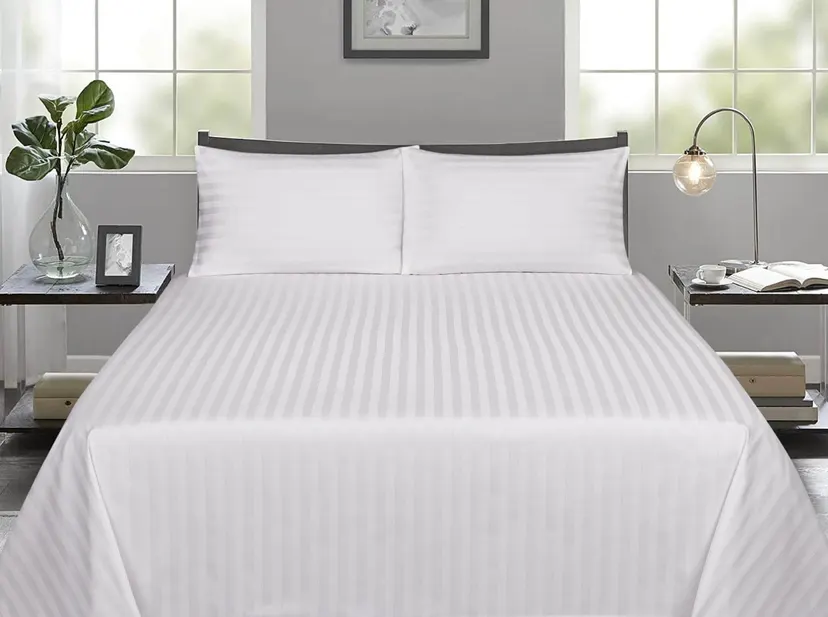White Stripe Bedsheet With One Pillow Cover | Comfortable Cotton Mix Size Single Bedsheet