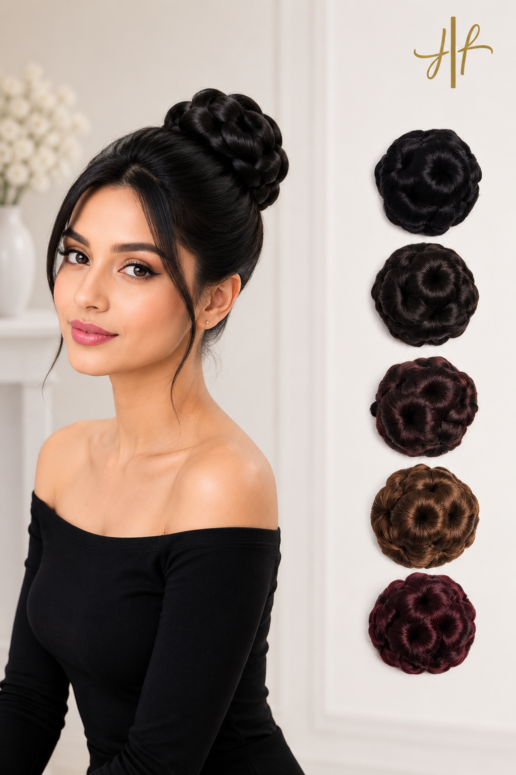 Flowers Bud Design Hair Extension Bun Bands with Insert Comb Clip