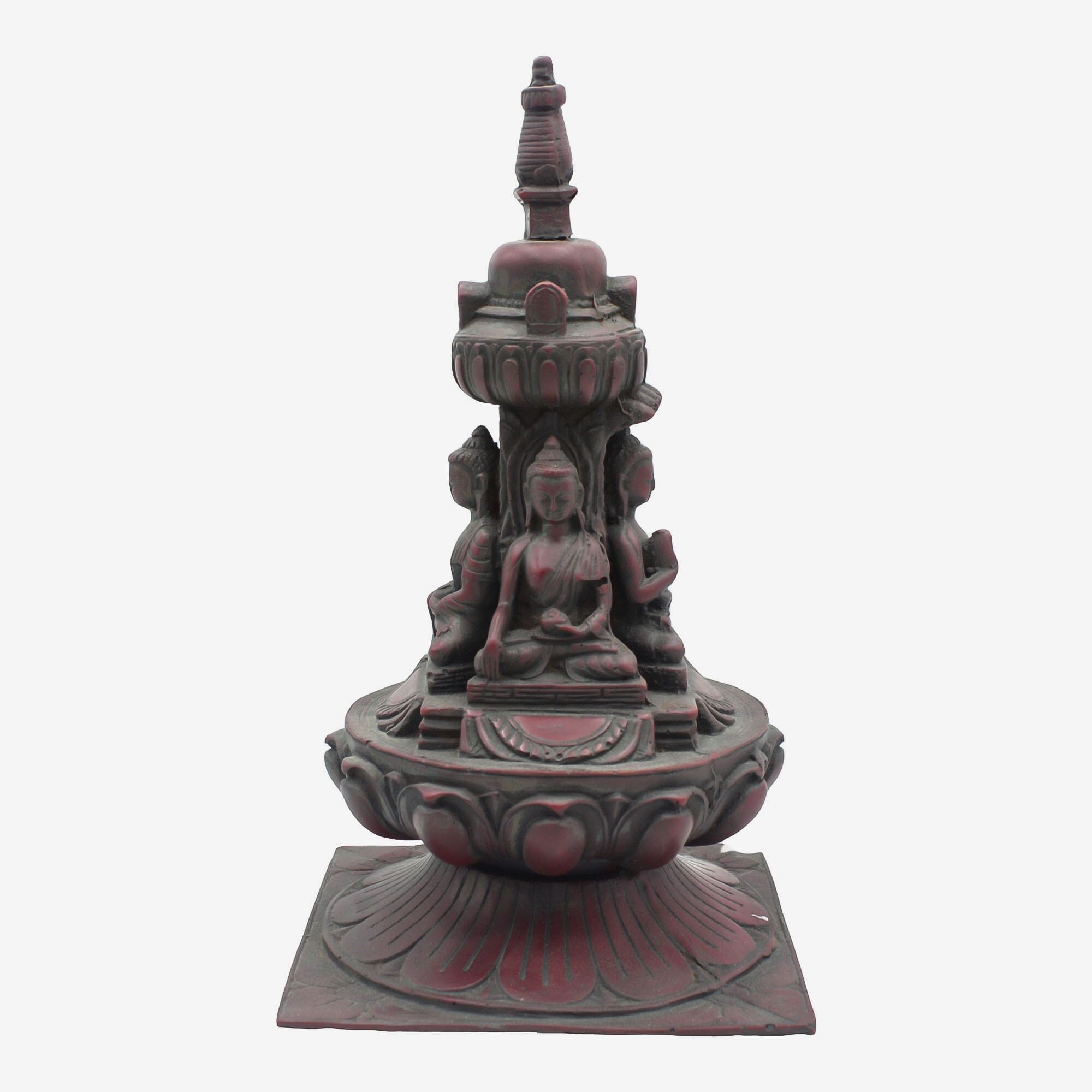 Dark Maroon Handmade Four Buddha Stupa Statue