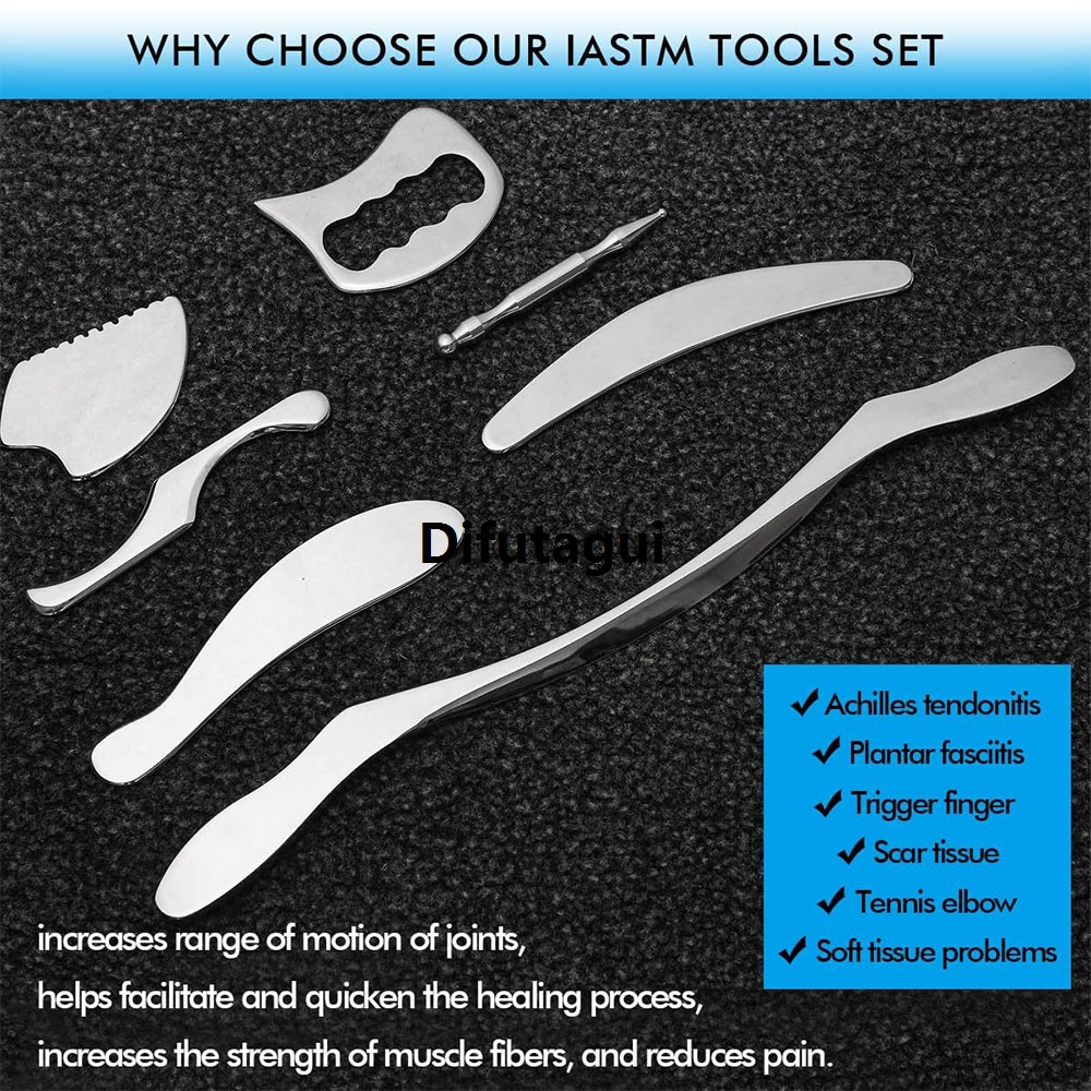 Difutagui Profesional 1/4/7 Pcs Gua Sha Scraping Massage Tools, IASTM Tool, Stainless Profesional Steel Guasha Tools, Muscle Scraper Tools for Soft Tissue Therapy