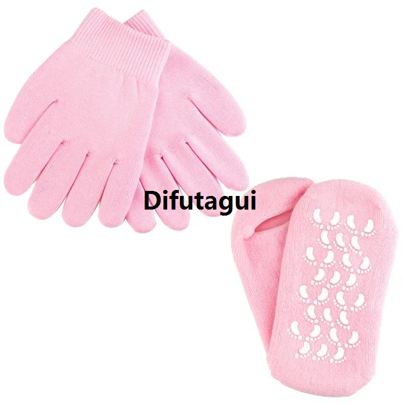 Difutagui 1 set Reusable SPA Gel Socks gloves Moisturizing whitening exfoliating New style velvet smooth beauty hand foot care silicone socks