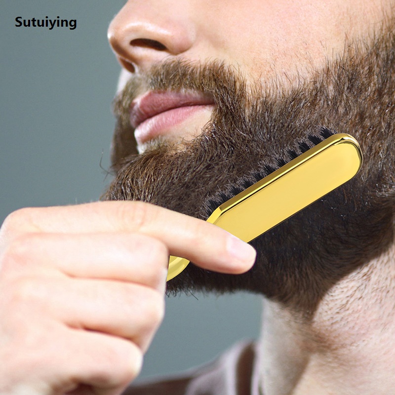 Sutuiying 1Pcs Folding Soft Bristle Beard Brush Hairdressing Hair Styling Fashion Comb Beard Men‘s Shaving Brush Collapsible Pocket Hair Brush