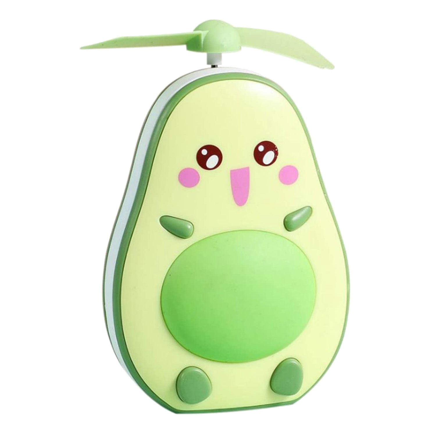 Mini LED Makeup Mirror and Fan 2 in 1 Integrated Cute Avocado Shaped Practical Portable USB Charging Handheld Fan,Green