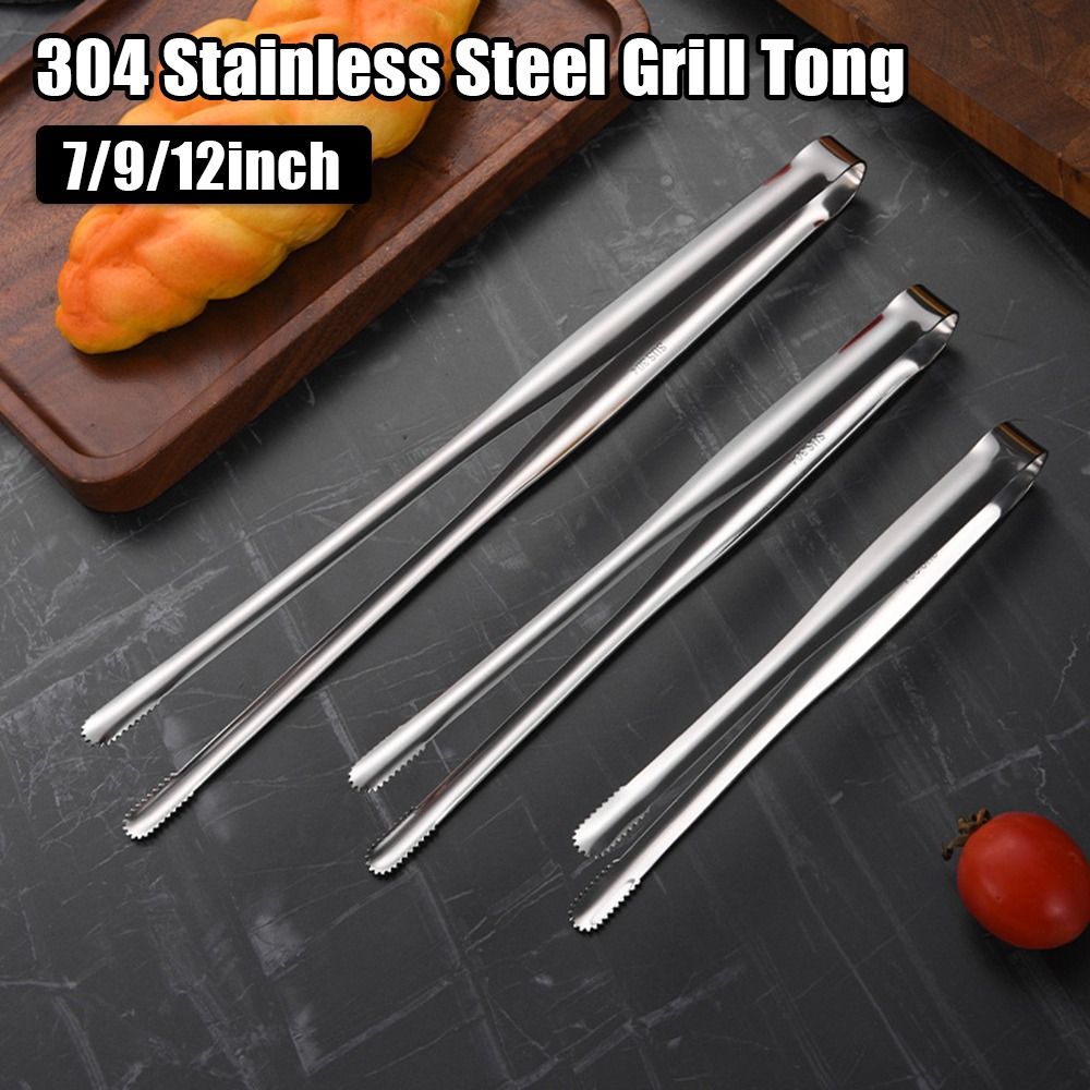 1Pcs New 304 Stainless Steel Grill Tongs Non-Slip 7/9/12Inch Food Clip Multifunctional Thickened BBQ Steak Clip Cooking Utensils