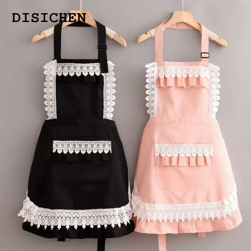DISICHEN Sales promotion ew high-end ss lace apron breathable waterproof kitchen cooking oil-proof apron workwear beauty shop