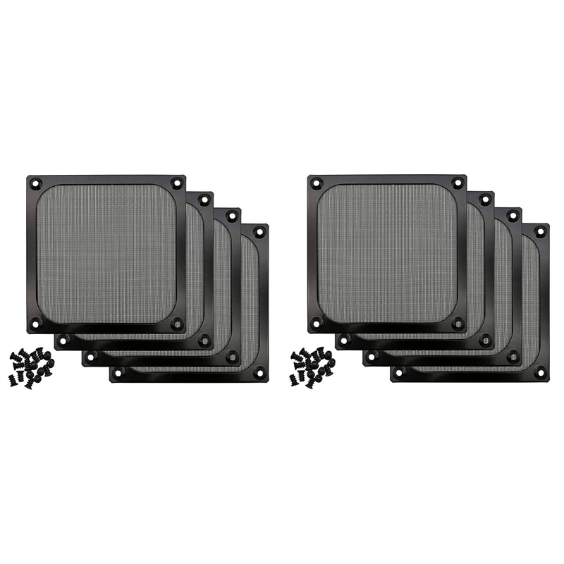 8Pack 120mm Computer Fan Filter Grills Stainless Steel Wire Mesh,Aluminum Alloy Ventilation Mesh Dust Filter Grill,Black