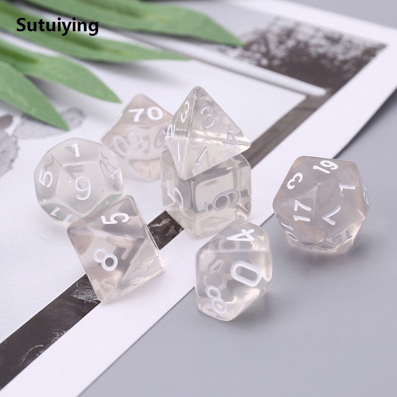 Sutuiying 16mm 7-piece Acrylic Transparent Dice Set, Chessboard Game, Party New Bar Set, Dice Dual Color Glitter, Starry Sky DND Running Team