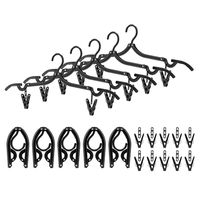 Foldable Travel Hangers 10 Pcs with 20 Clips 1 Set Plastic, Portable Hanger Travel Must Haves