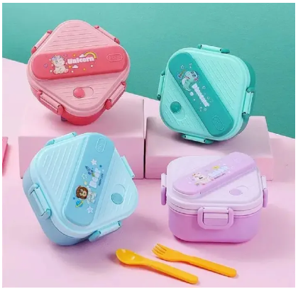 Double Layer Bento Box Lunch Box | Tiffin Box With 3 Upper Compartment and 1 Lower Compartment With Fork And Spoon
