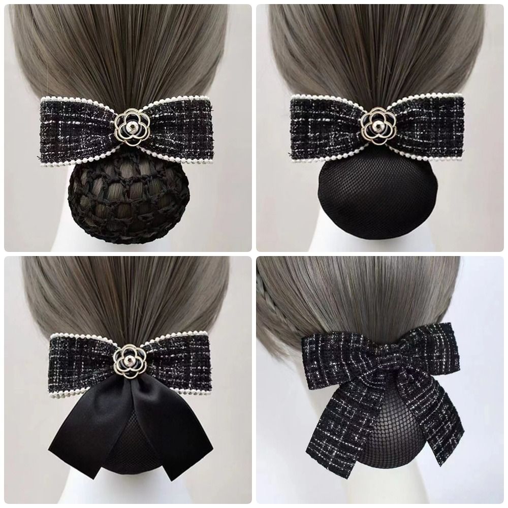 1Pcs New Bun Snood Mesh Flower Bowknot Fine/Loose Mesh Professional Crochet Bow Net Hair Clip For Lady Women