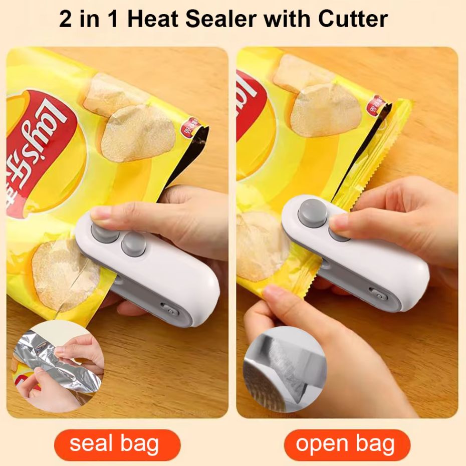 Mini Bag Sealer, 2-In-1 USB Charging Sealer, Portable Handheld Rechargeable Vacuum Food Sealer, Bag Sealer