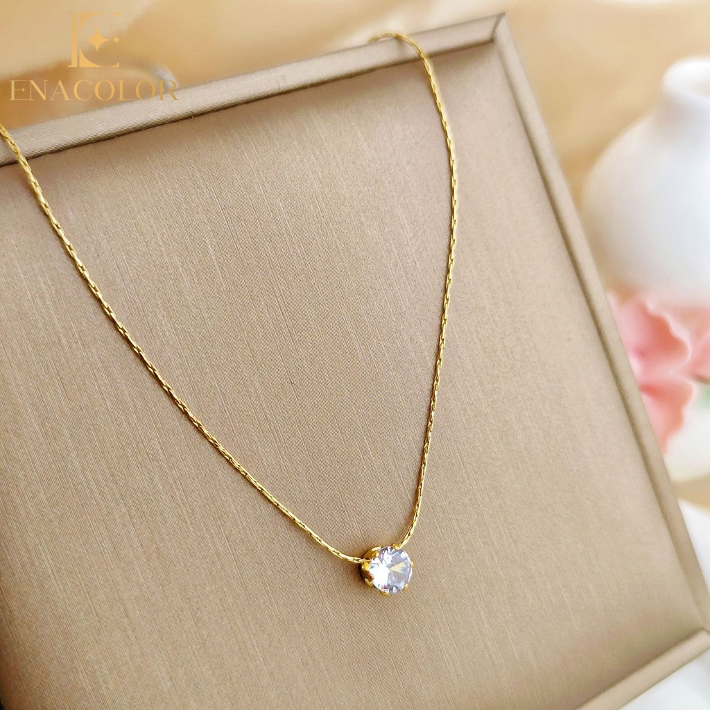 Enacolor Stainless Steel Exquisite Crystal Zircon Necklace Pendant Not Fade Titanium Steel Simple Fashion Jewelry Gifts