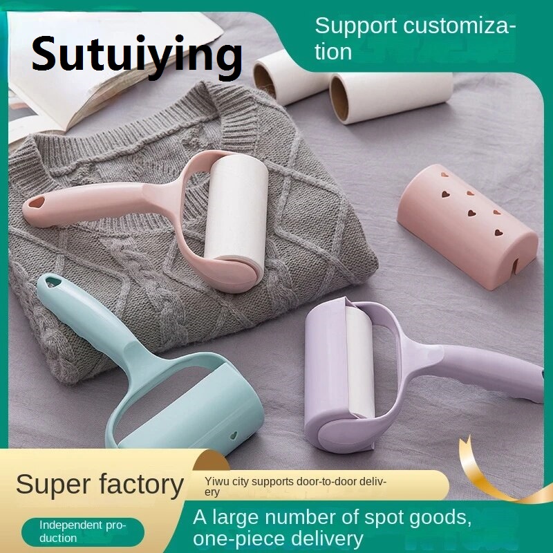Sutuiying transparent bag Self produced portable adhesive clothing pet hair roller hair remover drum dust removal brush